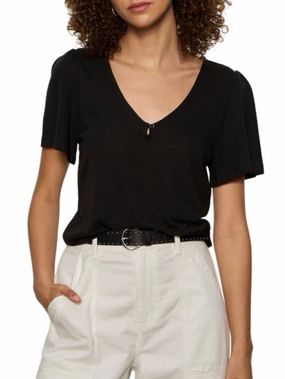 Sanctuary Black Short-Sleeve Henley V-Neck Tee